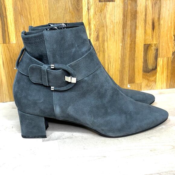 Aquatalia Phiona Gray Suede Almond Toe Heeled Ankle Boots 10.5 - Picture 3 of 11